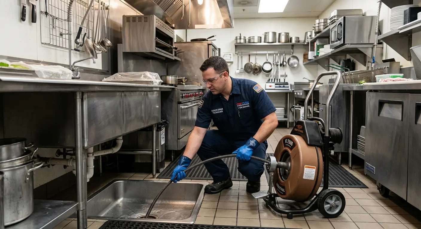 Commercial drain cleaning service in a restaurant kitchen in Straban